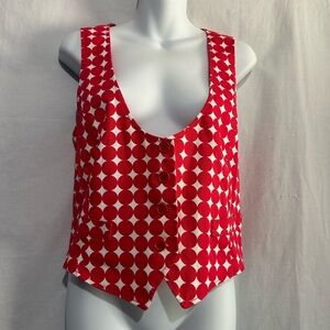 Larry Levine Red & White Polka Dot Vest – Button-Up, Adjustable Back, Size XL